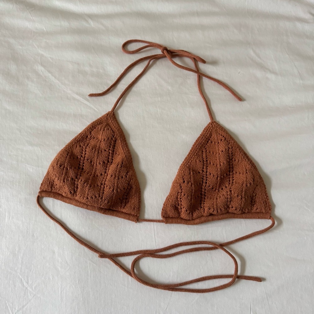 Reformation Viva Open Knit Bra - Size M - Brown - NWOT - 100% Organic Cotton